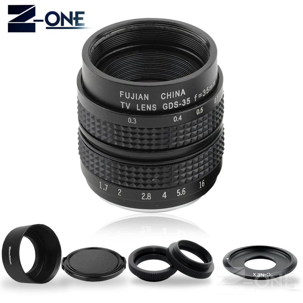 

Fujian 35mm F1.7 CCTV Movie Lens+C Mount+Macro ring+Lens hood for Sony E Mount Nex-5T Nex-6 Nex-7 Nex-5R A6300 A6500 A6000 A5100