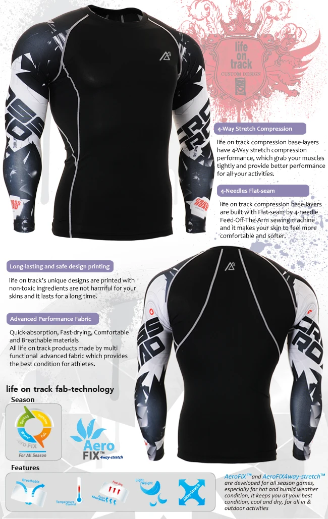 Fixgear Technical Double Graphic Compression Tights Multi-Functional Training Running Bodybuilding Fitness Sports Tops Shirts | Спорт и