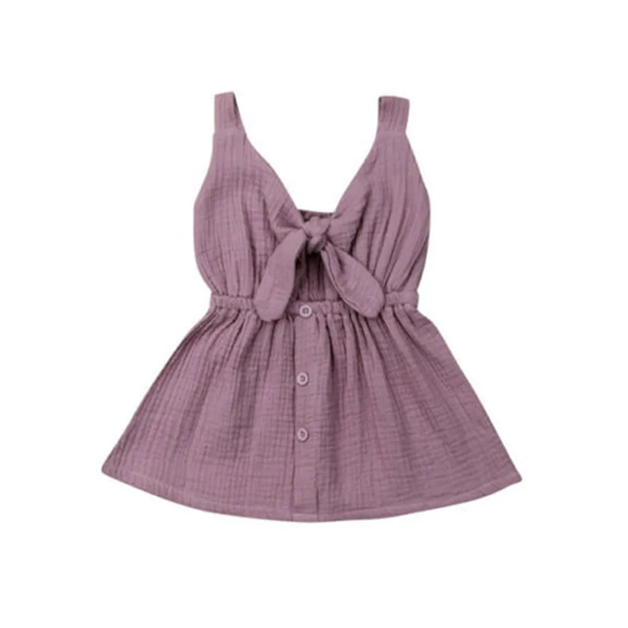 2019 Toddler Baby Girls Clothes Dress Ruffle Solid Linen Elegant Princess Party Sundress Sunsuit Cotton Outfits | Детская одежда и
