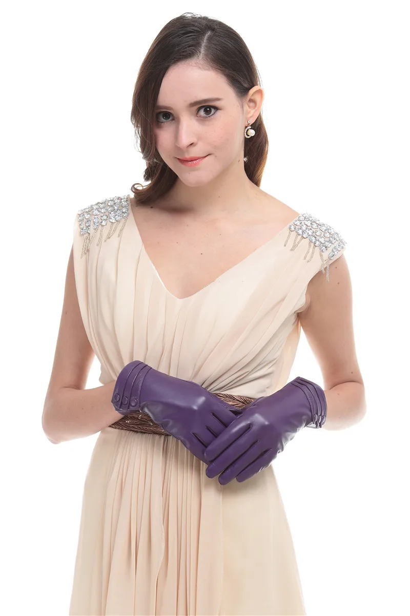 Женские перчатки из натуральной кожи фиолетовые кожаные перчатки|gloves purple|women genuine