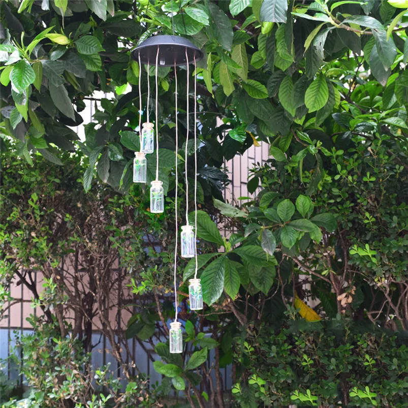 Солнечный Цвет изменение ветряной колокольчик с украшением в форме светильник