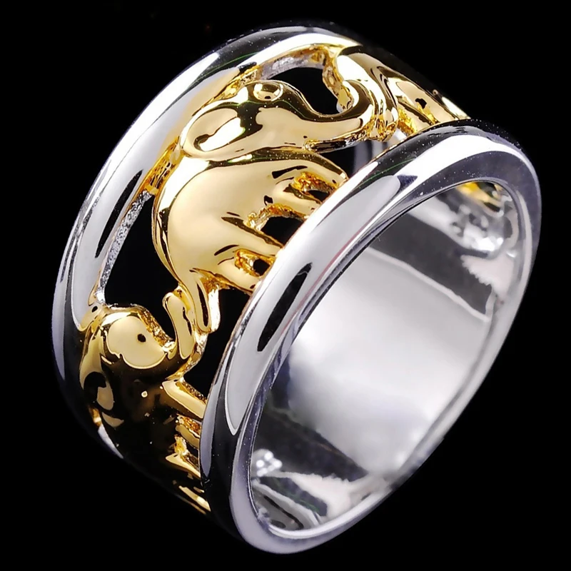 Silver Ring Панк-Кольцо из нержавеющей стали для мужчин, 3D Золотой покрытый серебром слон, кольцо на палец, мужское ювелирное изделие "anillos Bijoux" - Цвет основного камня: Silver Ring