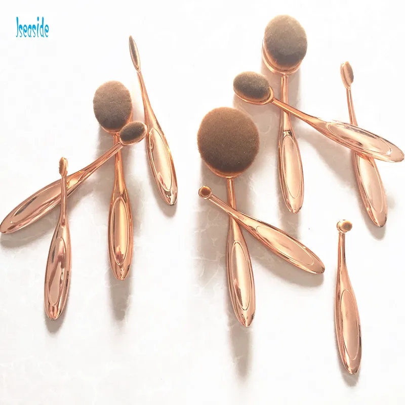 rosegold Rosegold и Gold Профессиональные 10 шт. овальные макияжные кисти чрезвычайно мягкий набор кистей для макияжа основа порошок набор кистей - Handle Color: rosegold