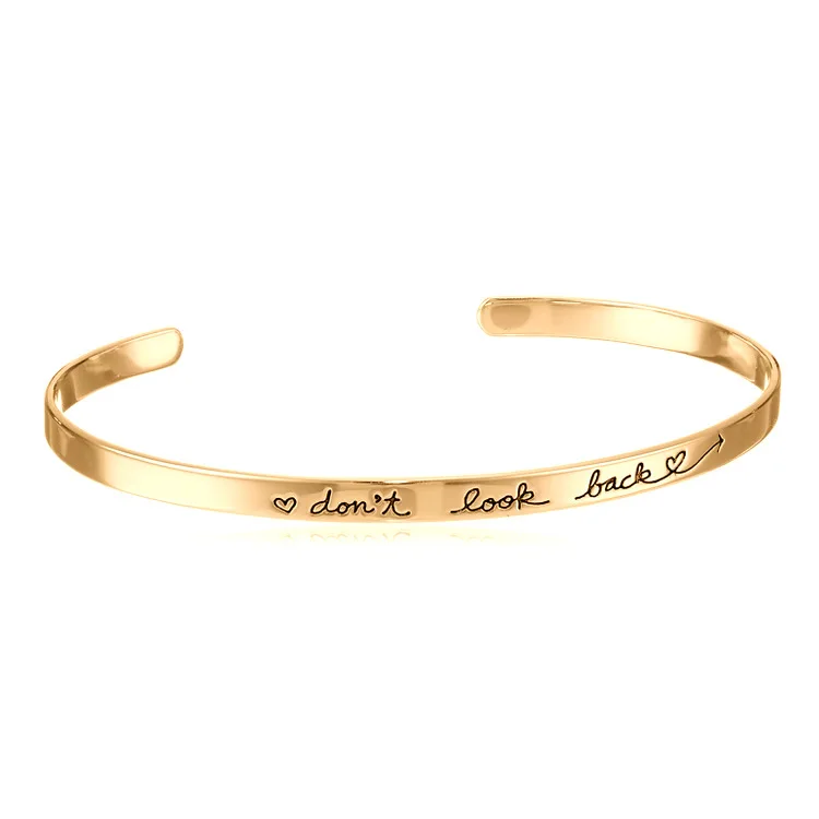 

12pcs/lot 2019 men women New Rose gold silver color 4mm width alloy lettering don't look back cuff bracelet BANGLE