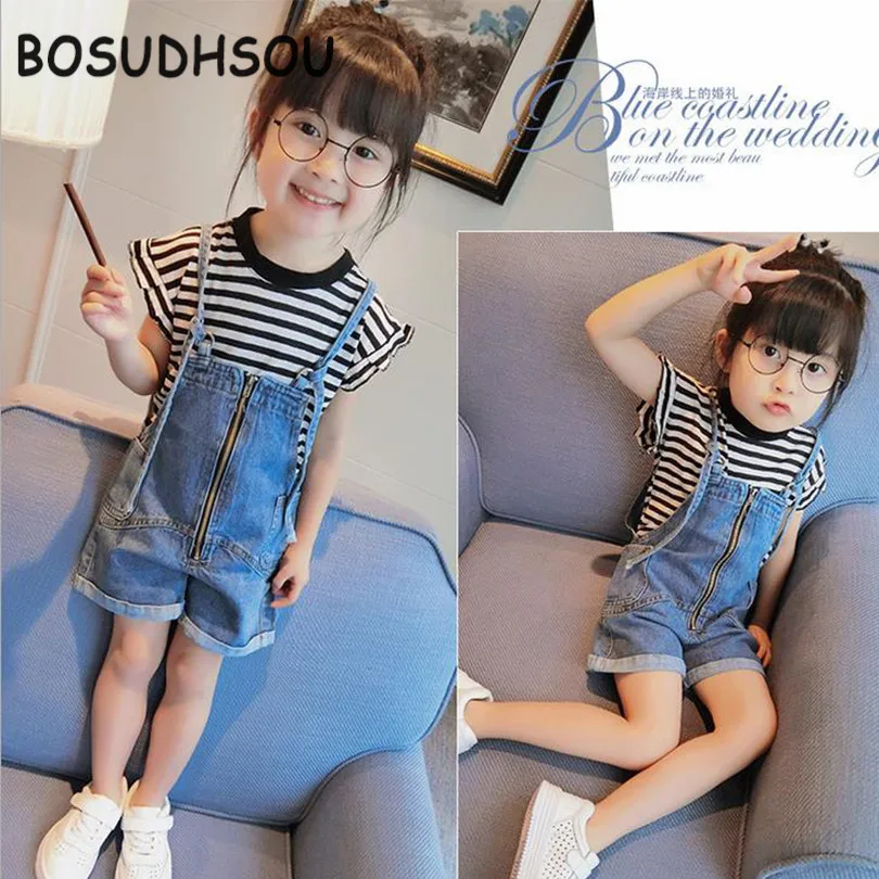 Bosudhsou/Осенние Комбинезоны для маленьких девочек джинсовые штаны модные детские