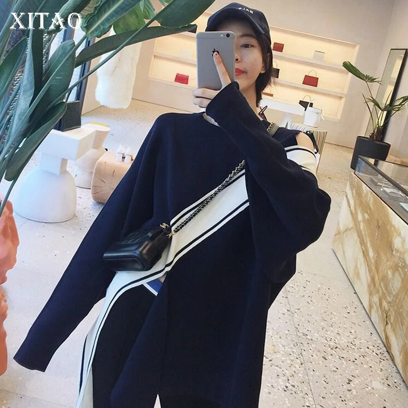 [XITAO] Корея 2019 новый осенний женский полоски контрастного цвета пэчворк вязаный