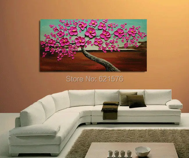Большой ручной росписью домашнего декора абстрактный пурпурный цветы гибискуса