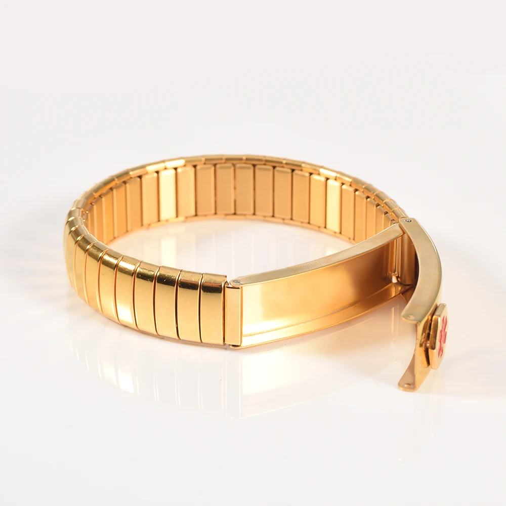 Wollet Jewelry ID Bangle Elastic Stainless Steel Medical Alert Bracelet for Men Women Personalised Customized Medical Card