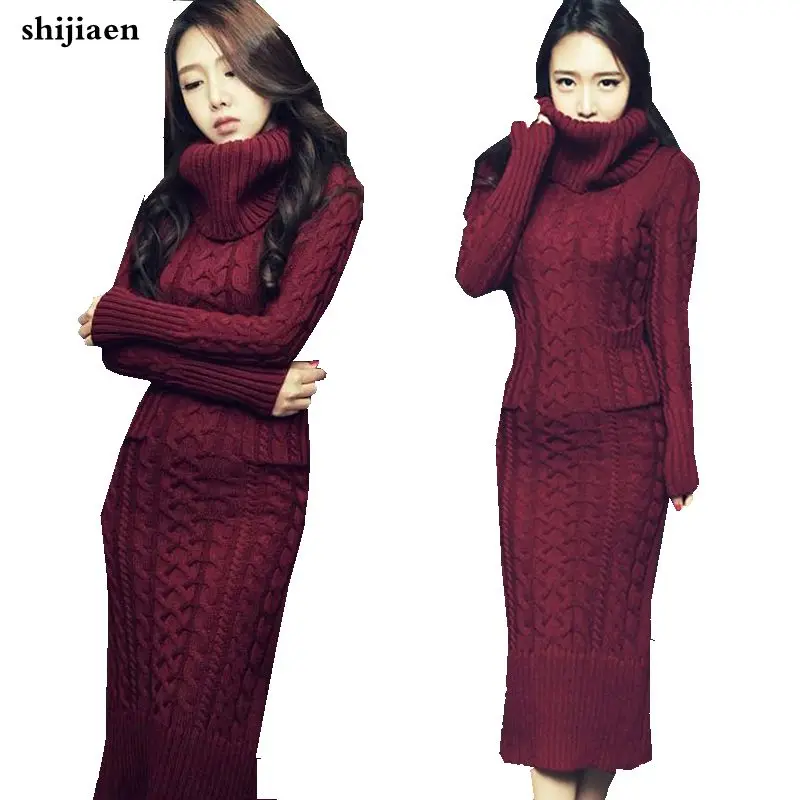 2017new korean Winter Women Sweater Dress Korean High-Necked Long Slim Twist Turtleneck Knitted | Женская одежда
