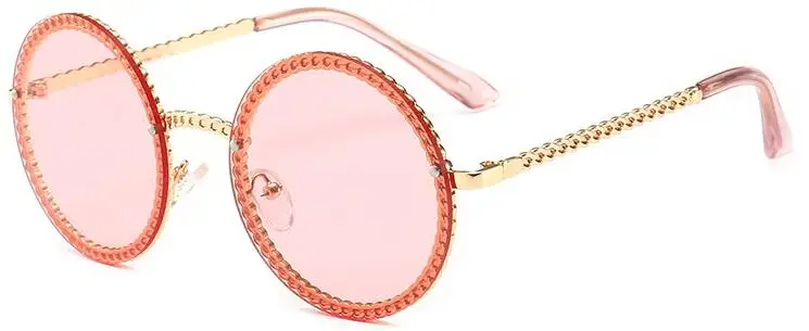 C7 pink pink Популярные большие круглые солнцезащитные очки, женские металлические оправа с цепочкой, прозрачные желтые линзы, солнцезащитные очки для мужчин и женщин, летние Оттенки uv400 - Цвет линз: C7 pink pink