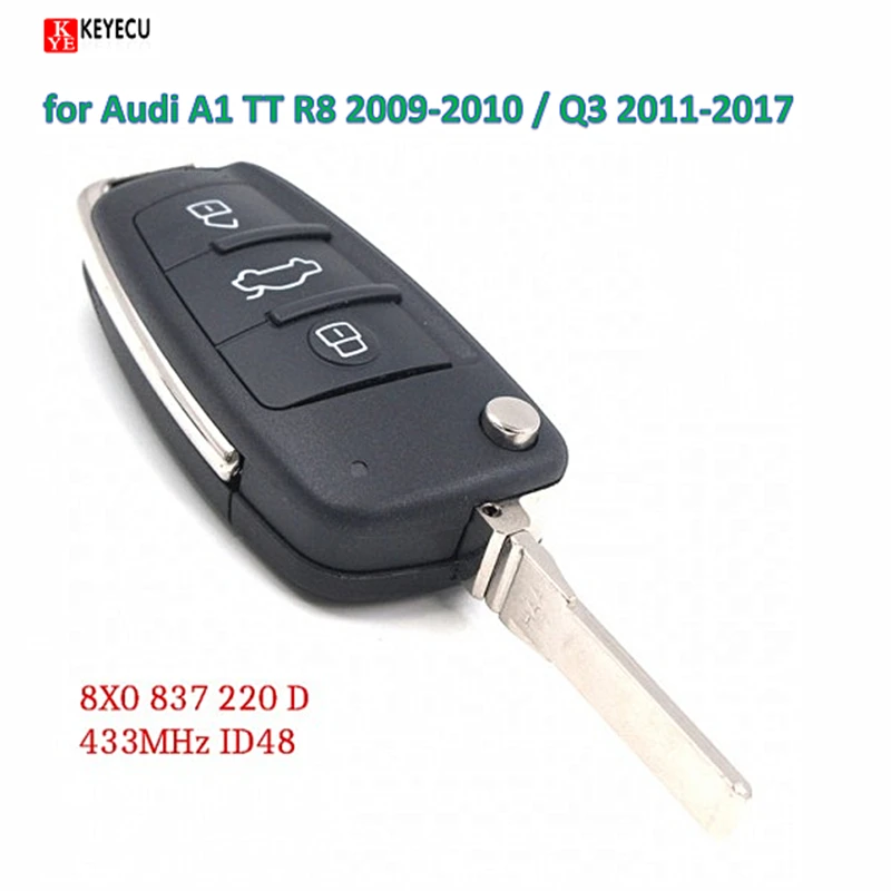 Смарт флип Keyecu для Audi A1 TT R8 434 2009/Q3 2010 2011 P/N: 8X0 2017 837 D|tt audi|fob keyfob car |