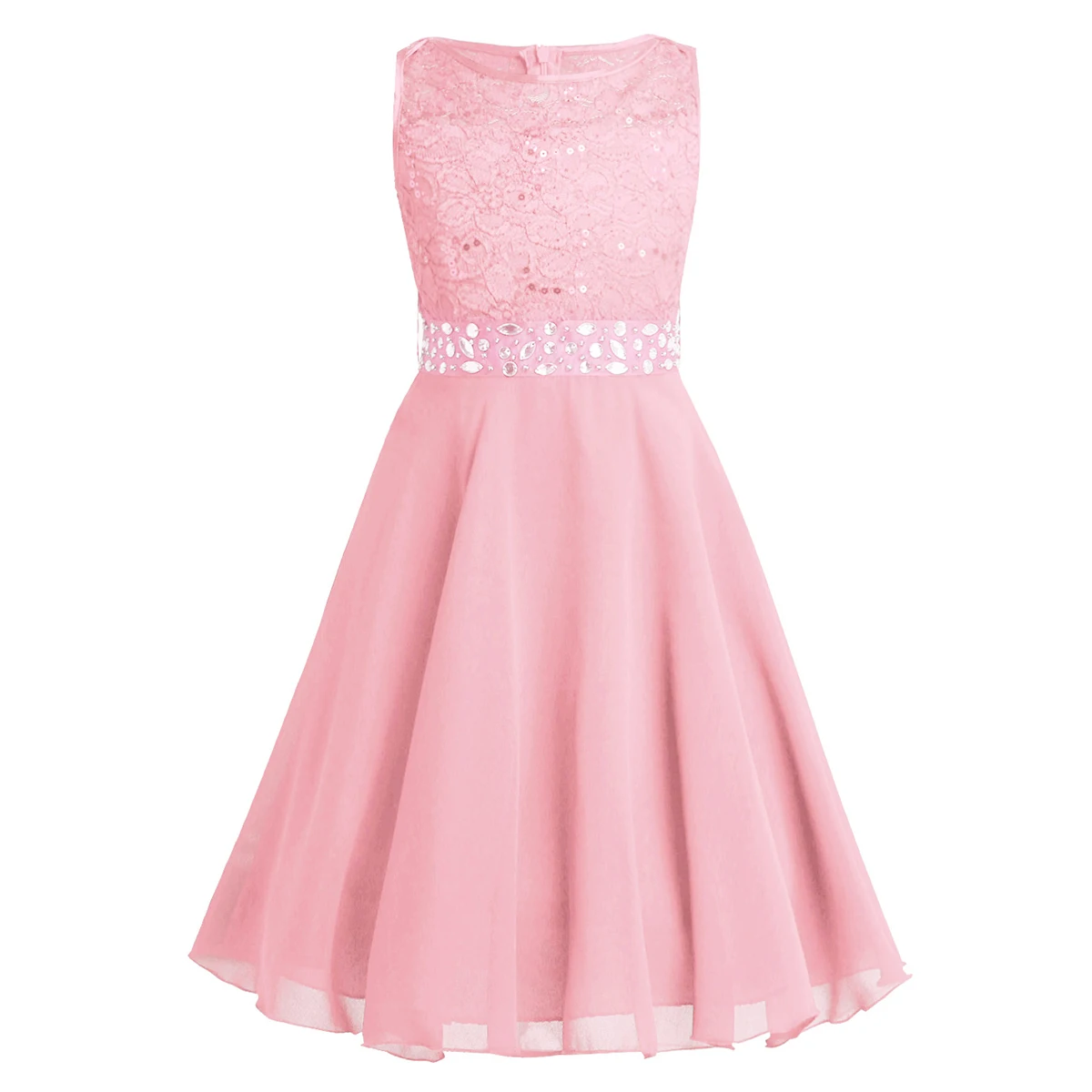 Pearl Pink Iiniim/кружевное шифоновое платье с блестками для девочек; платье без рукавов с цветочным узором для девочек; платье принцессы для торжеств, свадьбы, дня рождения; Vestidos - Цвет: Pearl Pink
