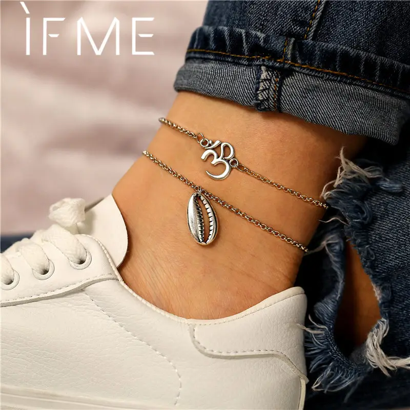 Женский винтажный многослойный ножной браслет IF ME Серебряный кулон в стиле бохо