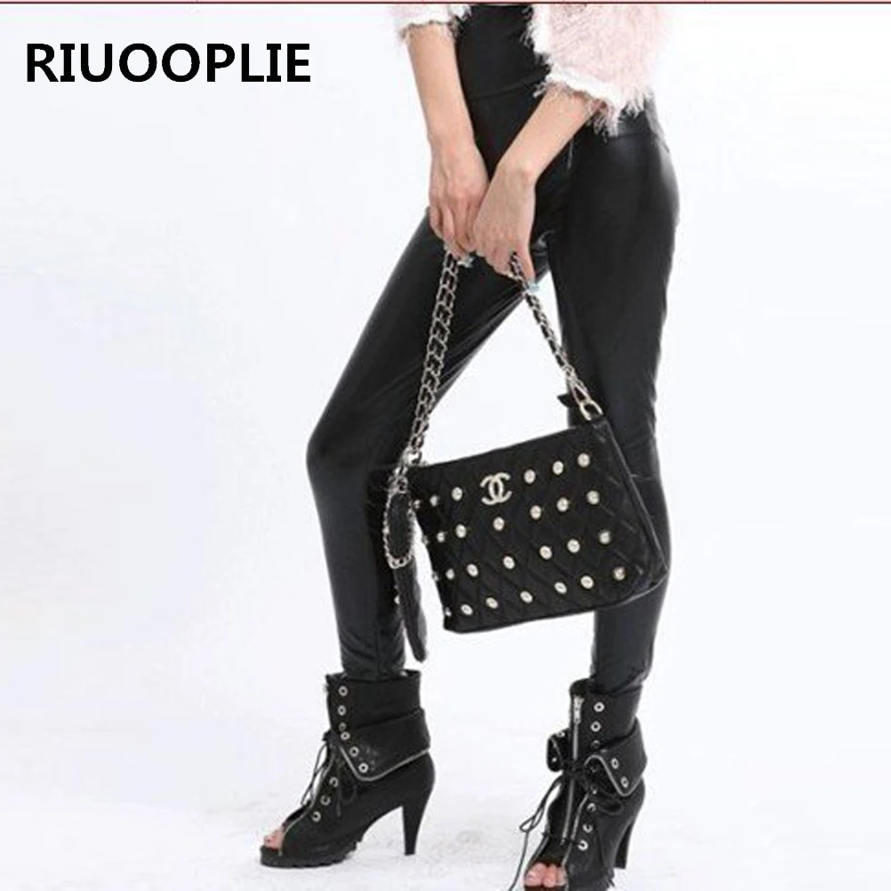RIUOOPLIE женские сексуальные брюки с высокой талией из искусственной кожи