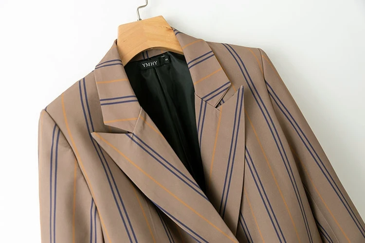 Блейзер Женский в полоску с отложным воротником двубортный|Женские пиджаки| |