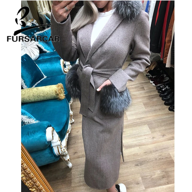 Новое поступление FURSARCAR 2021 пальто из натурального меха женское длинное зимнее