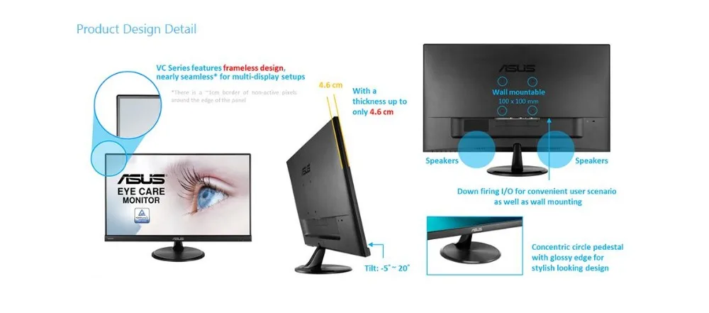 ASUS VC279H Eye Care Monitor-27 Full HD, ips, ультратонкий, Бескаркасный, без мерцания, фильтр синий светильник