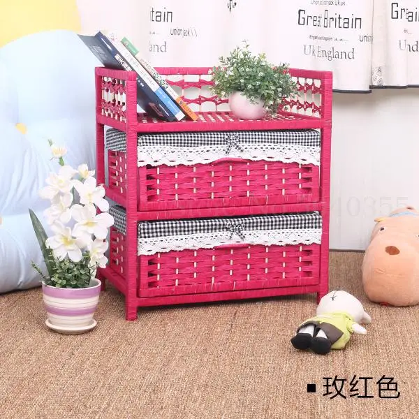Two-layer white rattan storage cabinet drawer-style pastoral modern minimalist wooden bedroom bedside table - Цвет: VIP 6