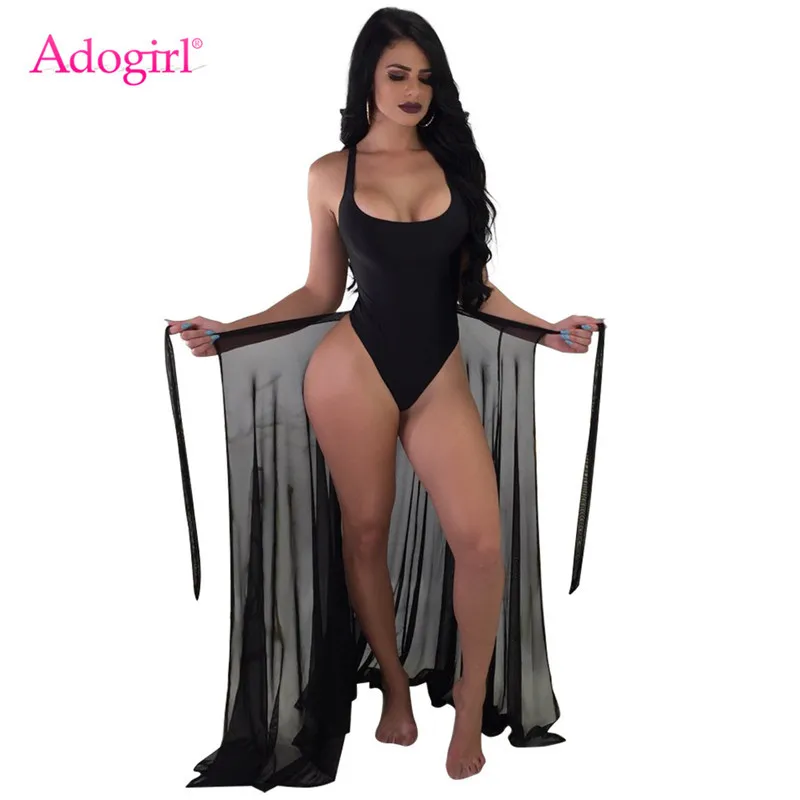 

Женское боди Adogirl, юбка, сексуальный цельный купальник с открытой спиной и прозрачная Пляжная накидка, монокини, купальник, топ, летнее плать...