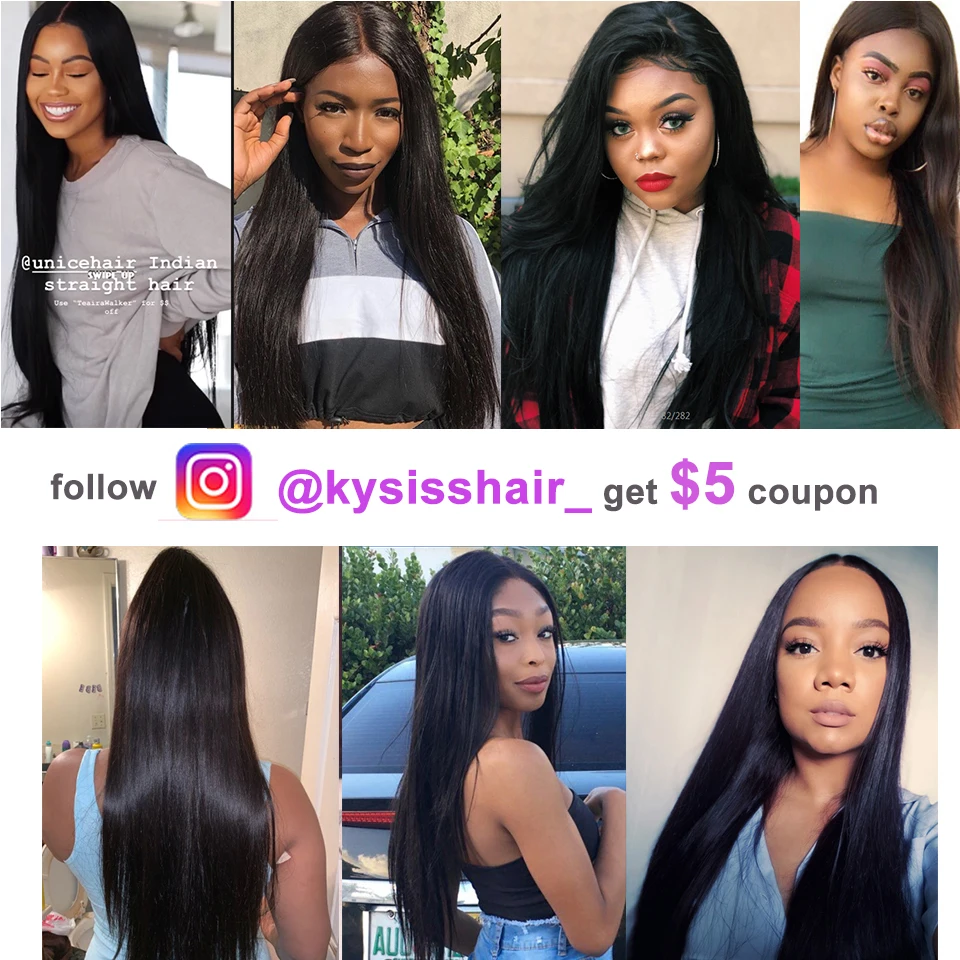 

UNice Hair Kysiss Series Indian Hair Straight 3 Bundles With Closure 8-30" Indian Virgin Human Hair Weave Bundles With Closure