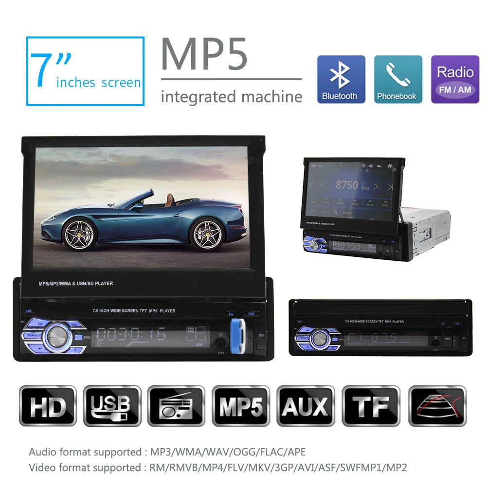 1 DIN Стерео gps Мультимедиа MP5 плеер осыпи Bluetooth развлечения 7 &quotавтомобильное