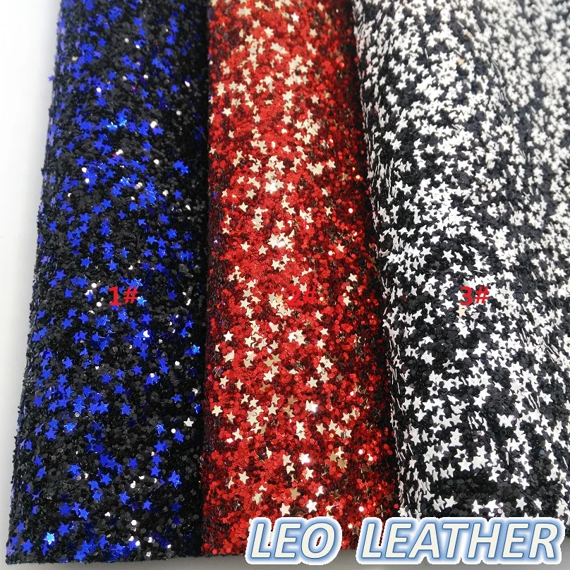 1PCS 21X29CM Synthetic Leather Chunky Glitter Fabric with stars For DIY Accessories 8S19A | Дом и сад