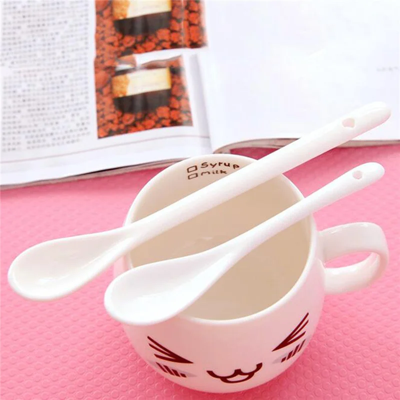

1-5pcs Long Handled Ceramic Soup Spoon Rice Soup Cutlery Dessert Ladle Scoop Kitchen Table Tools 5pcs Cubiertos