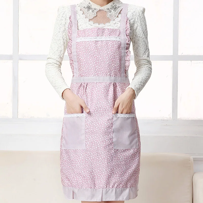 style12 Женский винтажный гофрированный кружевной двойной тканевый кухонный фартук в горошек, фартук для шеф-повара, платья для официанток, домашний сарафан в стиле ретро, Uniform25 - Цвет: style12
