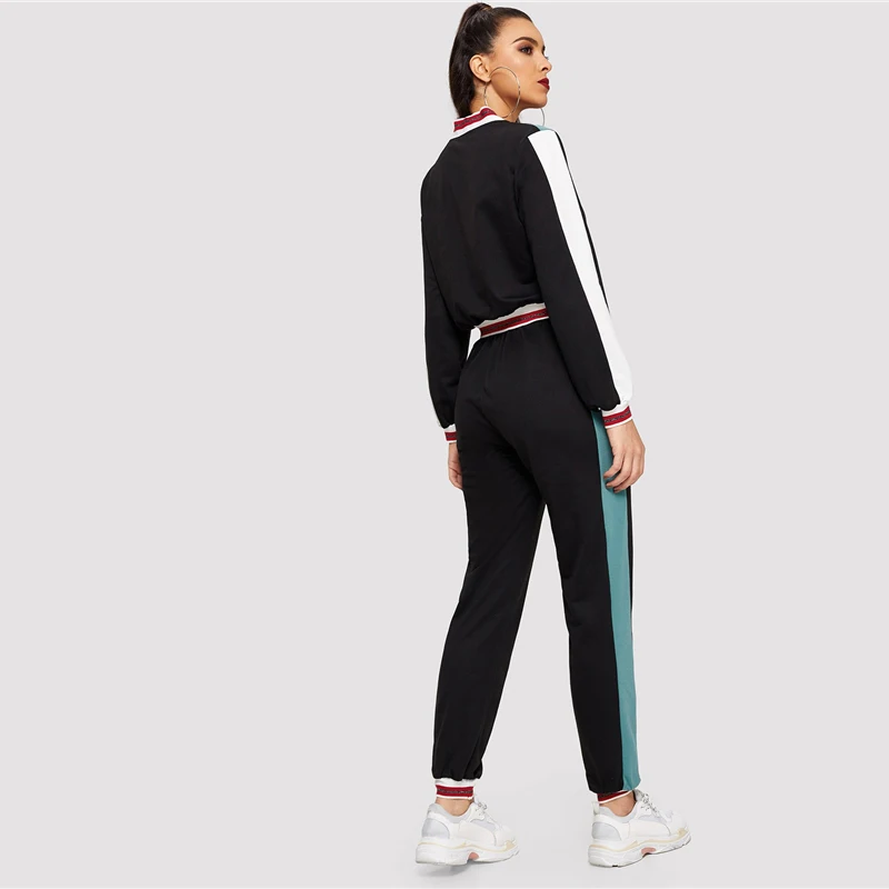 SHEIN Контрастный Свитшот На Молнии И Спортивные Брюки Стильный Спортивный Костюм