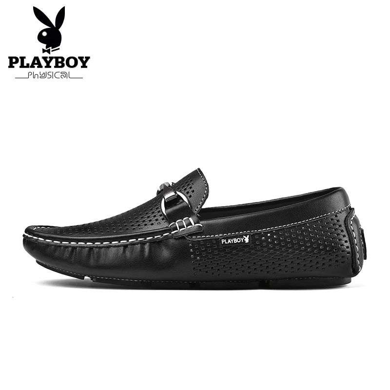 

PLAYBOY Big Size 38-44 Fashion Genuine Leather Casual Men Shoes Slip-On Pleated Split Leather Shoes Men Casual Shoes DA71076-2