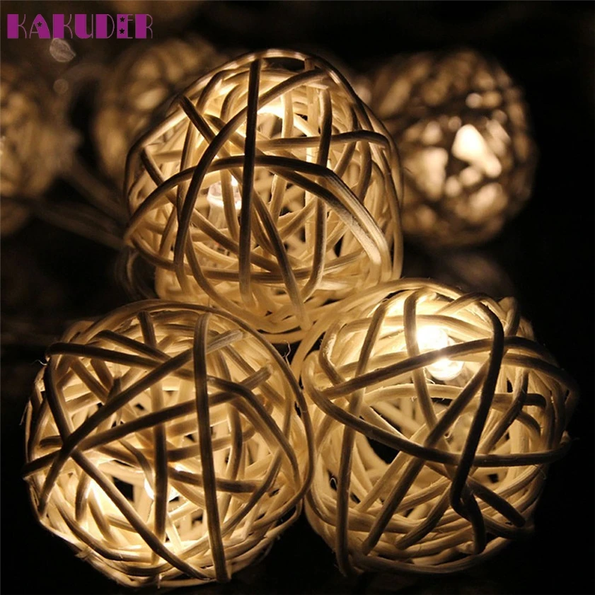 Прямая поставка luzes para festa 20 LED теплый белый ротанговый шар гирлянда сказочные