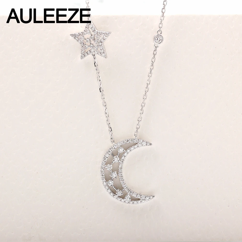 AULEEZE Moon Star дизайн 0 56 cttw настоящий бриллиант кулон 18 К белое золото бриллиантовое