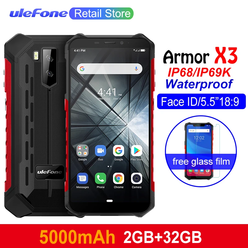 Ulefone Armor X3 мобильные телефоны Android 9 0 IP68/IP69K водонепроницаемый 2 ГБ 32 MT6580 5 дюйма HD + 8MP