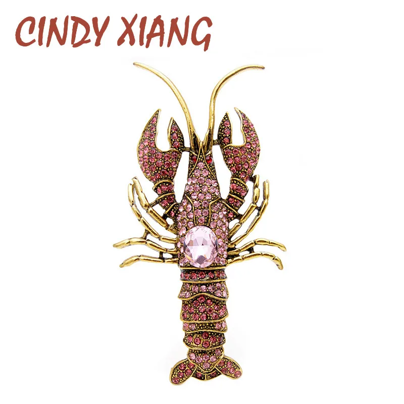 

CINDY XIANG 2 Colors Available Large Rhinestone Lobster Brooches For Women Vivid Fish Animal Pin Vintage Animal Jewelry Gift New
