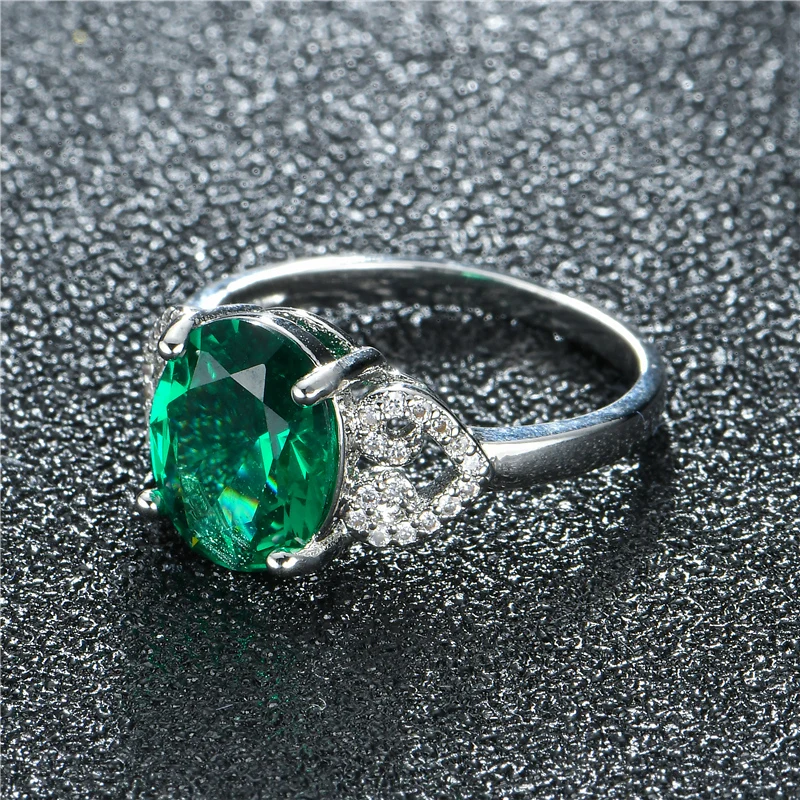 Новое модное женское кольцо с короной Зеленый хрустальный камень серебро 925
