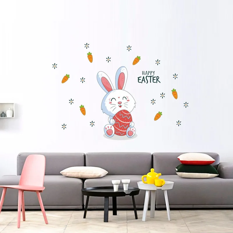 Украшение дома счастливые пасхальные наклейки ПВХ креативные на стену съемный
