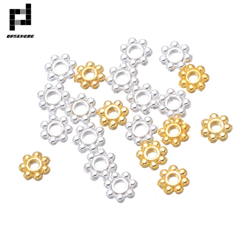 

BASEHOME 200pcs/Lots 4mm Jewelry Spacer DIY Bracelets Findings Flower Spacer Metal Beads Jewelry Making Bracelets