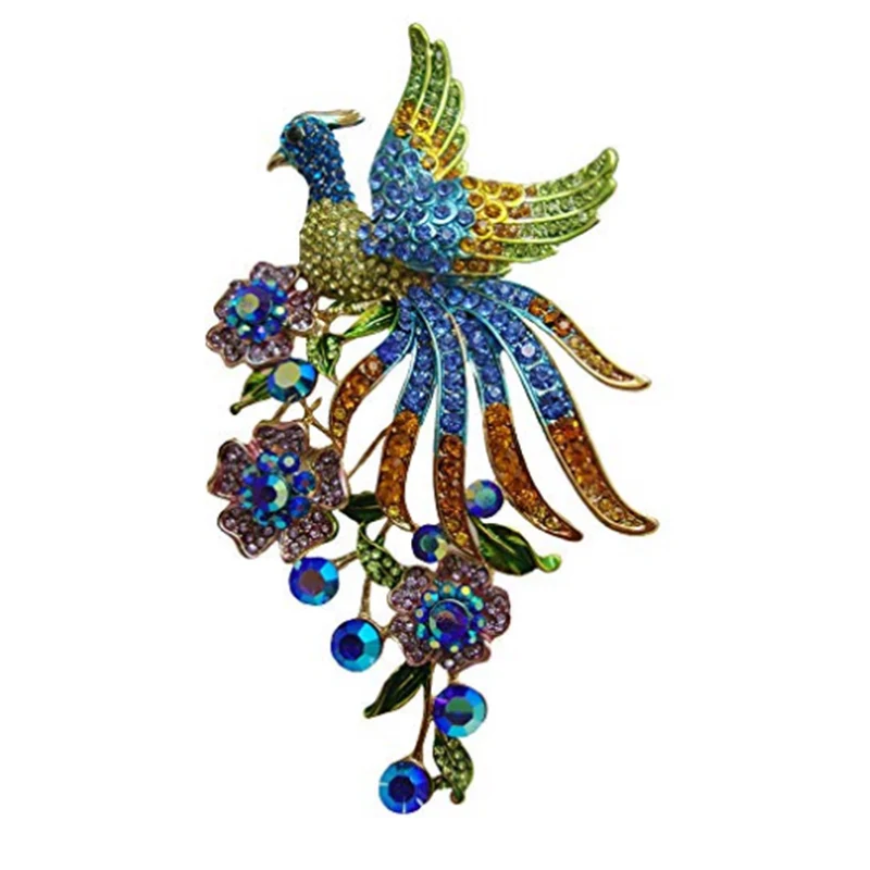 100pcs Elegant rhinestone crystal peacock bird flower Brooch Pin with large Scarf Collar pin broach Gold Tone | Украшения и