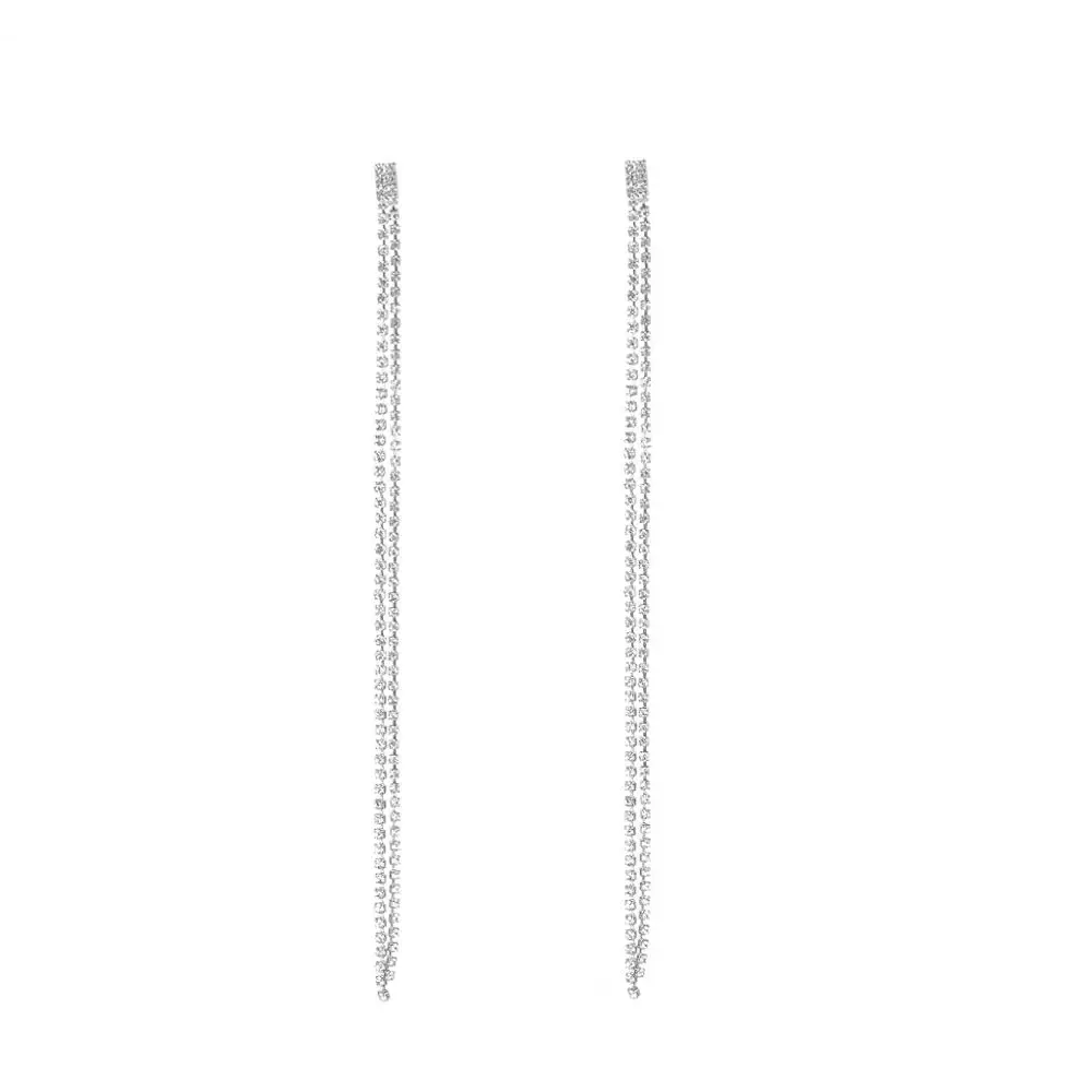 Silver Длинные висячие серьги 17 см, стразы, Кристалл, женские модные Висячие серьги, ювелирное изделие серебряного цвета, двойной хвост, аксессуары с кисточками - Окраска металла: Silver
