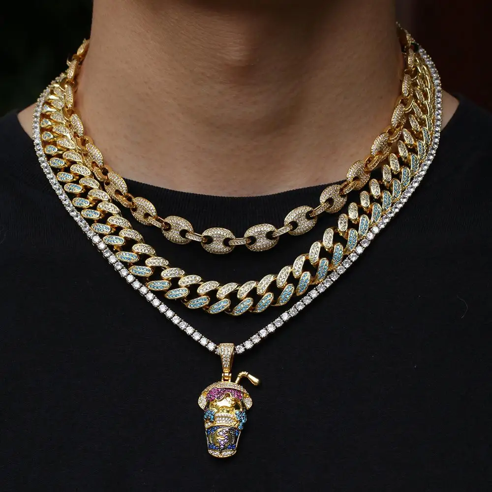 В стиле хип хоп с креплением микро паве мульти Цвет AAA CZ камень Bling из мультфильма