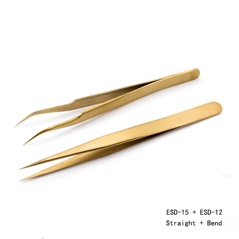 gold 2pcs -set Qiao отличное качество пинцет изгиб+ прямой из нержавеющей стали промышленный Антистатический пинцет с перекрещенным захватом вспомогательные инструменты для шитья - Цвет: gold 2pcs -set