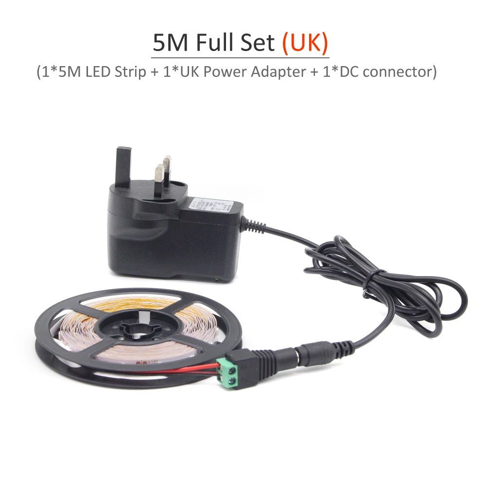 5M Full Set(UK) Светодиодная лента 12 в 5 м Водонепроницаемая светодиодная лента e 10 м RGB лента SMD 2835 теплый белый 12 вольт лента Tira смещенное освещение Гибкая ТВ лампа - Испускаемый цвет: 5M Full Set(UK)