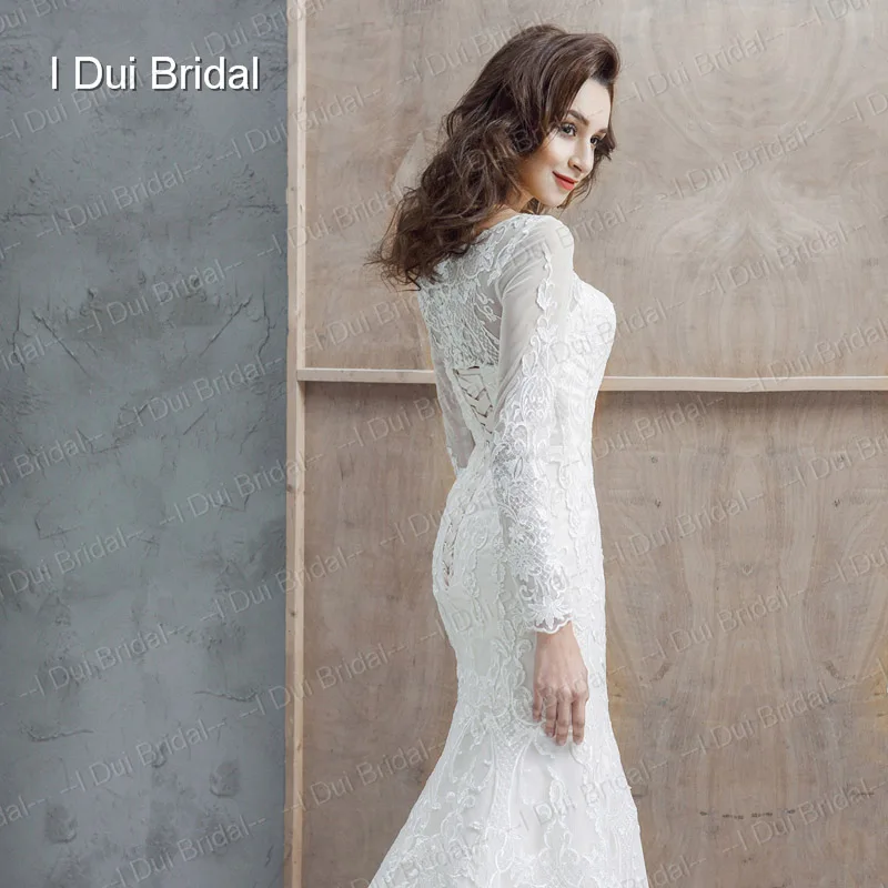 Long Sleeve Lace Wedding Dress Sheath High Quality Fabric and Design