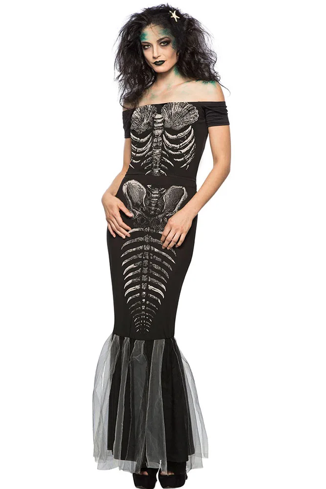 

Free Shipping Mermaid Halloween Costume Off Shoulder Sexy Skeleton Mermaid Party Costume for Women 3S89038-2