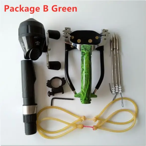 Package B Green Новинка, Рогатка из нержавеющей стали для рыбной ловли, дротика для охоты, рыбалки, рогатки, катапульта, Уличное оборудование - Цвет: Package B Green