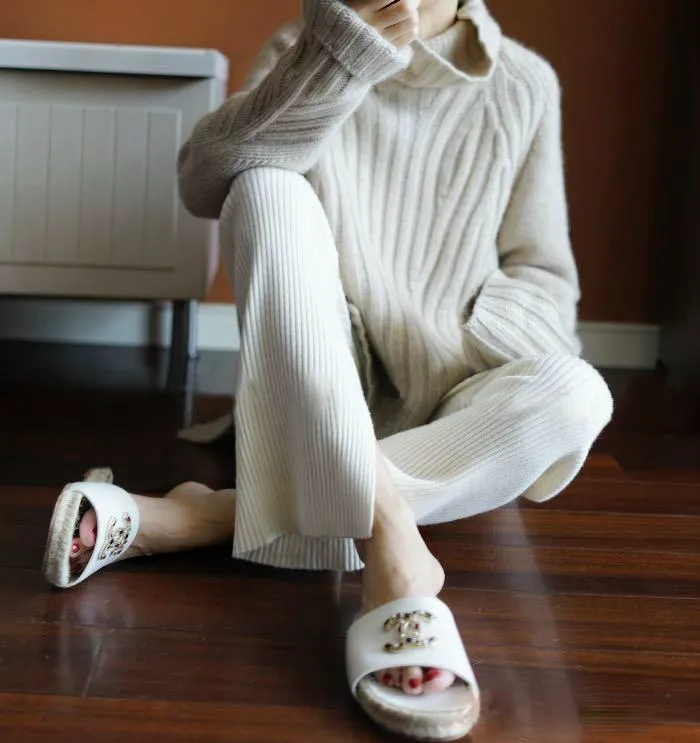 Winter Lazy Loose Knit Women Cashmere Sweater High Collar Solid Color Warm Wool Sweater Thick Pullover High-end Retro Sweaters