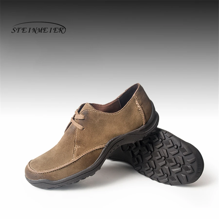 Men Genuine cow suede leather brogue men flats shoes handmade vintage casual oxford for grey brown | Обувь