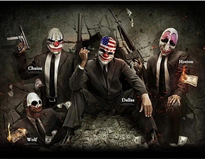 Косплей смолы Набор масок Payday 2 Даллас хокстон волк клоун цепи страсть Хэллоуин