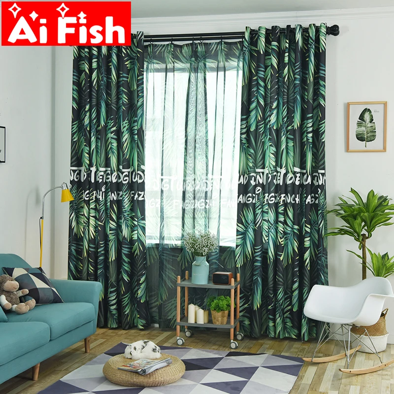 

Nordic Style Unique Digital Printing Tropical Rainforest Leaves Tulle Curtains For Living Room Shade Blackout Curtains WP028-40