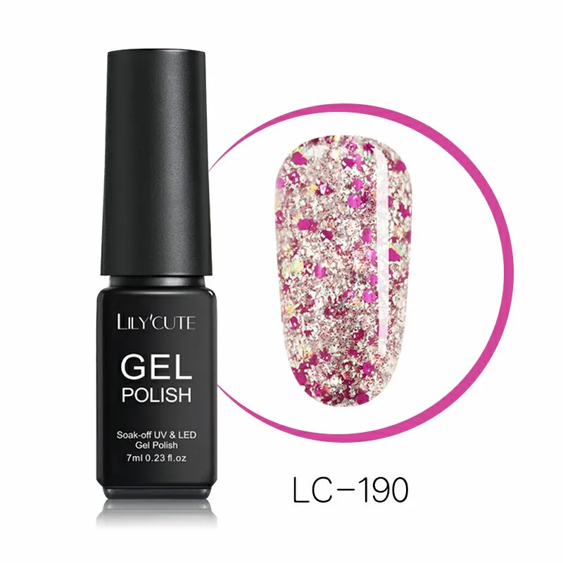LC-190 LILYCUTE, 7 мл, блестящий Гель-лак для ногтей, блестящий гель для ногтей, серебряный, красный, розовый, золотой, фиолетовый, блестящий, яркий, впитывающий Гель-лак для ногтей - Цвет: LC-190